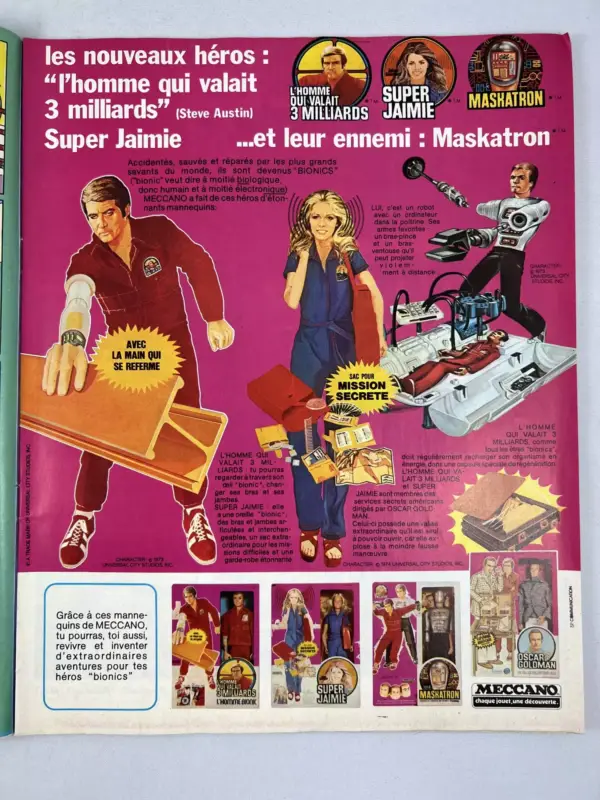 Pif Gadget n°502- Contenant des Publicités de jouets (Steve Austin/Jaimie Sommers/Heller/Corgi/Meccano). Nouveauté