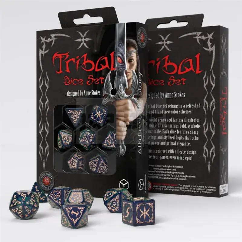 Tribal Dice Set: Blue-Green & Beige Solde