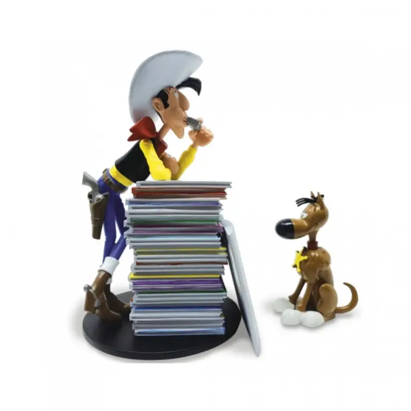 Figurine Collectoys Lucky Luke et Rantanplan pile d'albums Dernière Chance