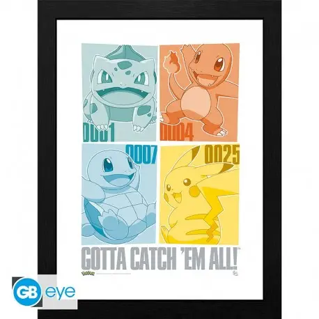 Poster Pokémon encadré : Pikachu & Kanto Starters 30x40Cm Expédition Rapide