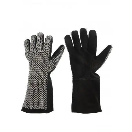 Gants en cuir et cotte de mailles en acier Battle-Merchant Haute Qualité