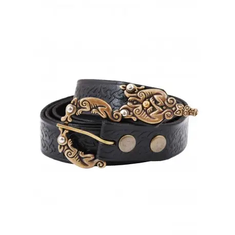 Ceinture en cuir noir avec motif celtique et boucle en laiton Acheter En Ligne