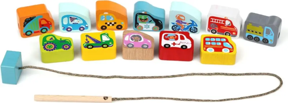 CUBIKA 14316 Moyens de transport à enfiler - ensemble à enfiler - 13 pièces en bois Meilleur Choix