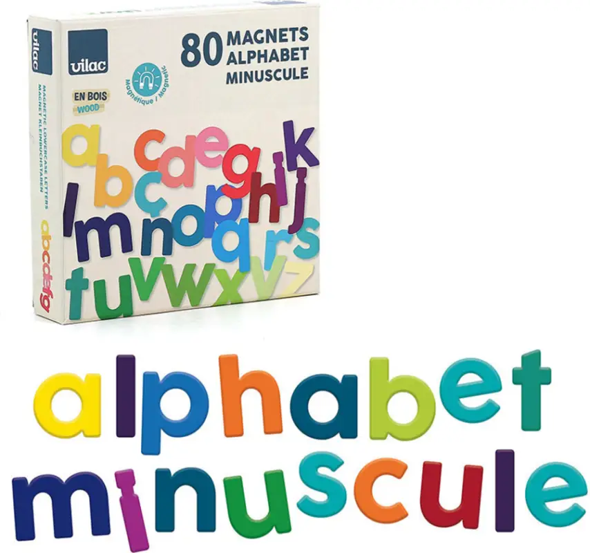 Vilac Alphabet magnétique en bois Lettres minuscules 80 pcs Livraison Express