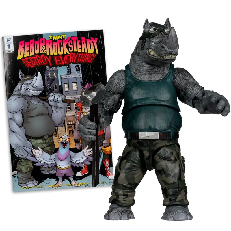 Meilleure Vente Figurine McFarlane avec bande dessinée Teenage Mutant Ninja Turtles Rocksteady 5in Action